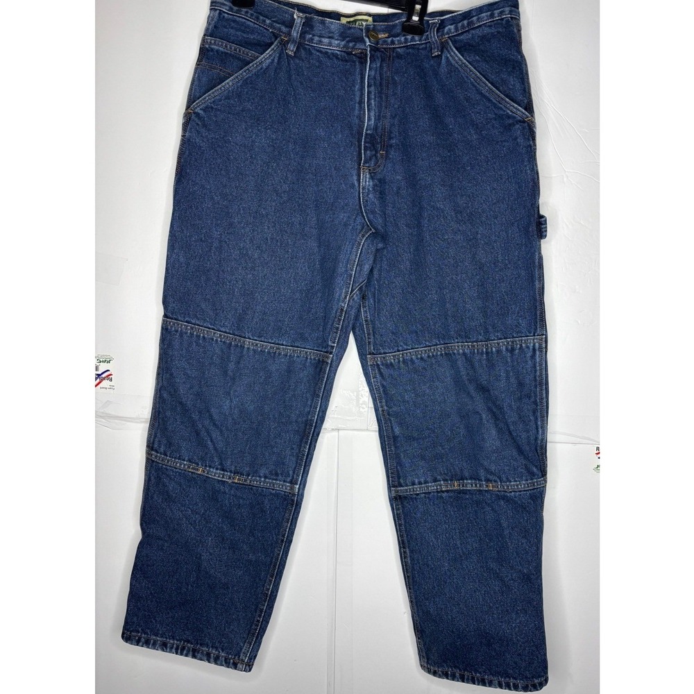 Saf-T-Bak Mens Flannel Lined Double Knee Carpenter Jeans Dark Wash Blue 38x32